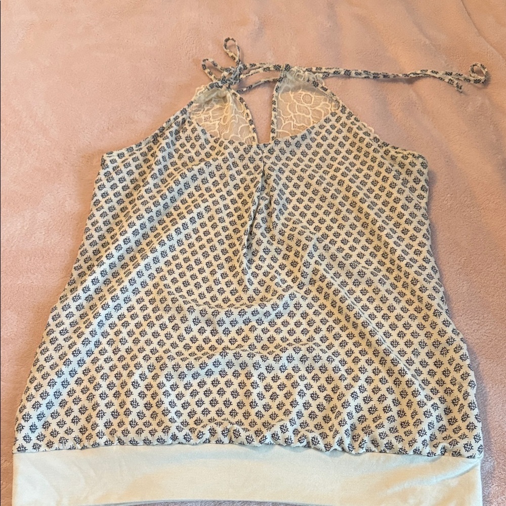 Maurices Navy and Cream Patterned Tank Top
